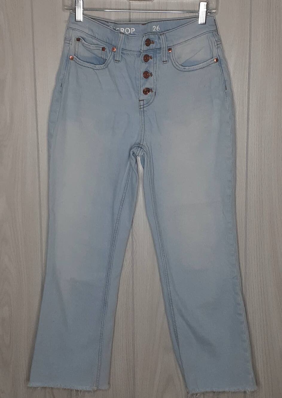 J. Crew 10" Billie Demi Boot Crop Light Wash Button Fly Size 26 Raw Hemline